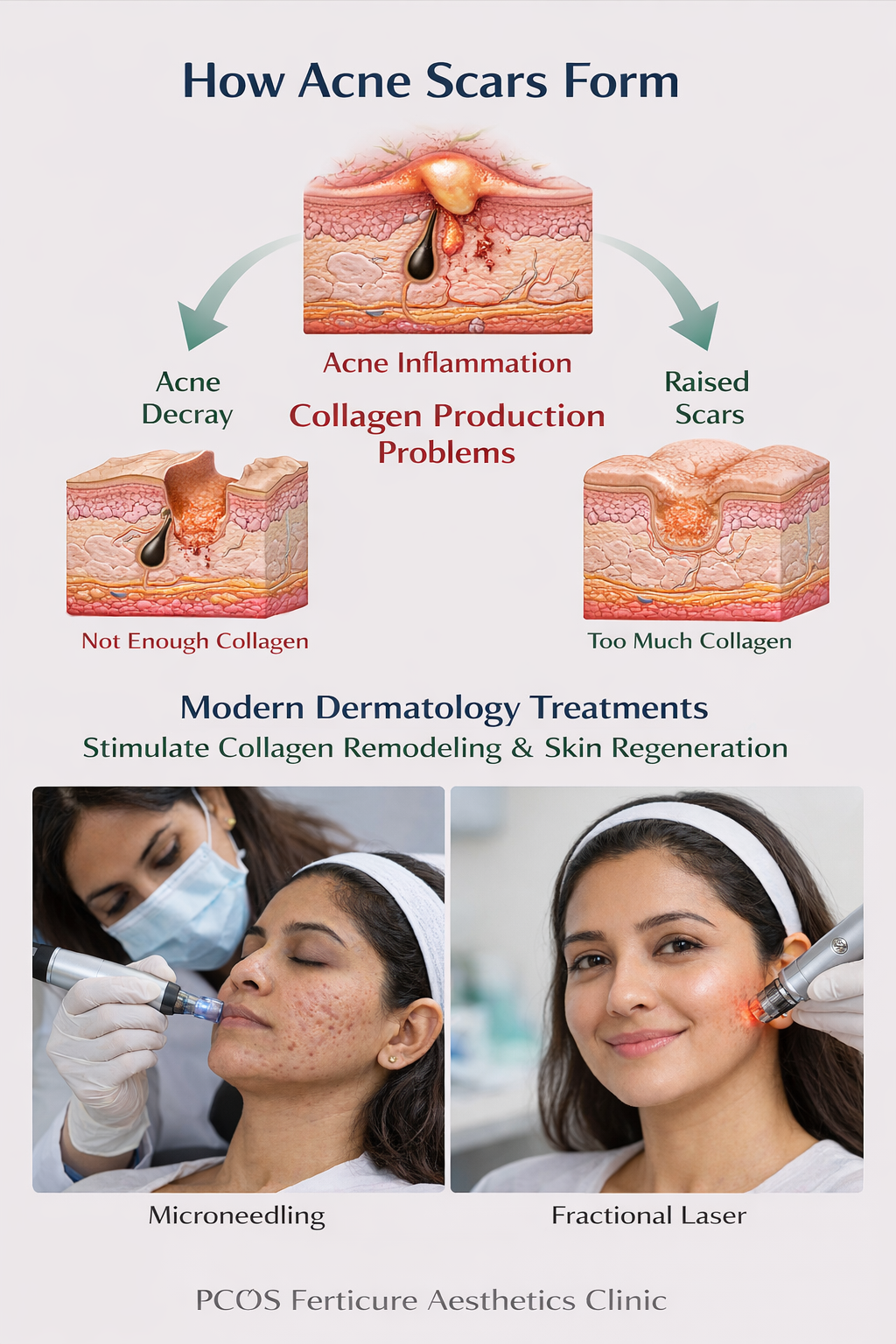 Collagen damage causing acne scars illustration