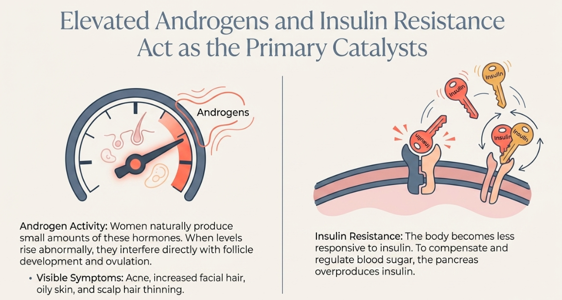 Elevated androgen hormone effects in PCOD