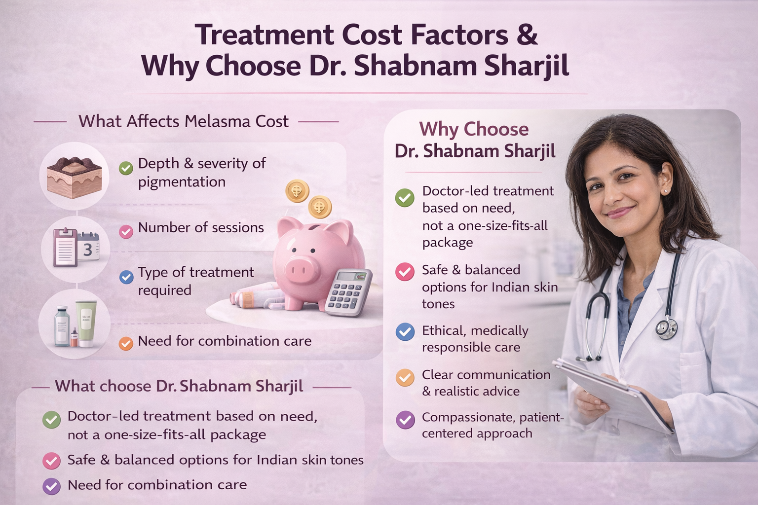 Melasma treatment cost factors and reasons to choose Dr Shabnam Sharjil at PCOS Ferticure Clinic Delhi