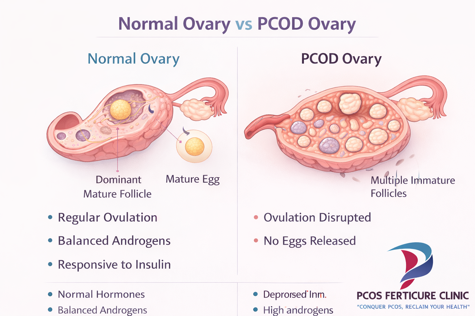 Normal ovary vs PCOD ovary comparison
