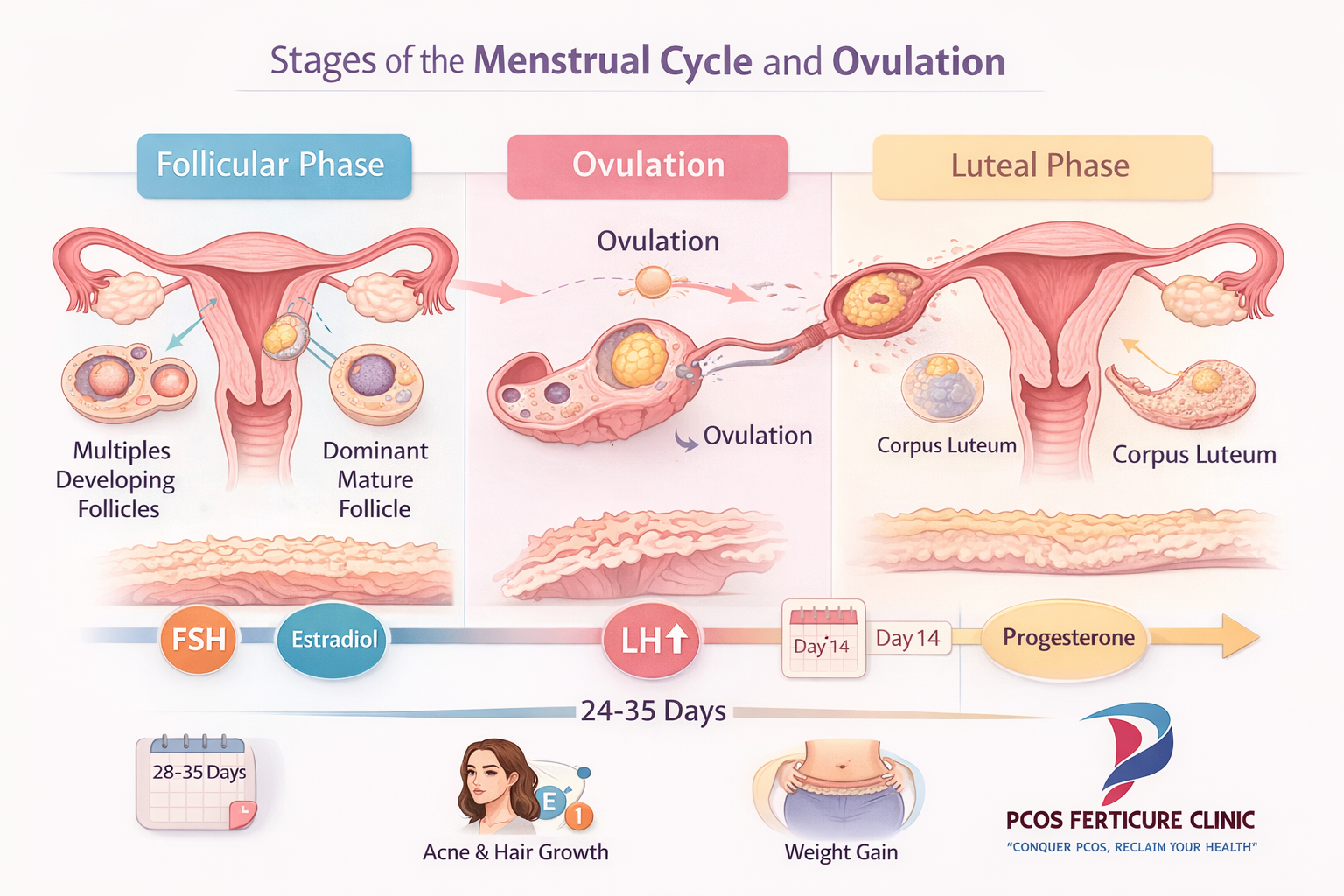 Normal menstrual cycle and ovulation stages