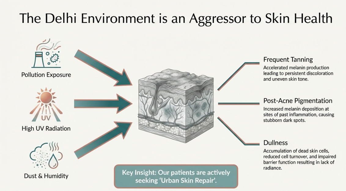 Before chemical peeling showing dull skin and pigmentation