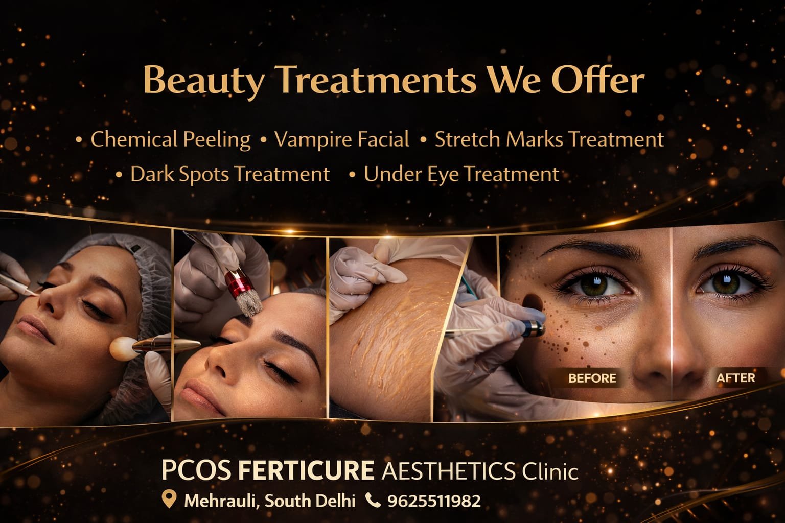 Educational banner explaining what under-eye PRP treatment is, showing platelet-rich plasma injection for collagen stimulation, tissue regeneration, improved skin texture and pigmentation reduction - PCOS Ferticure Clinic Delhi
