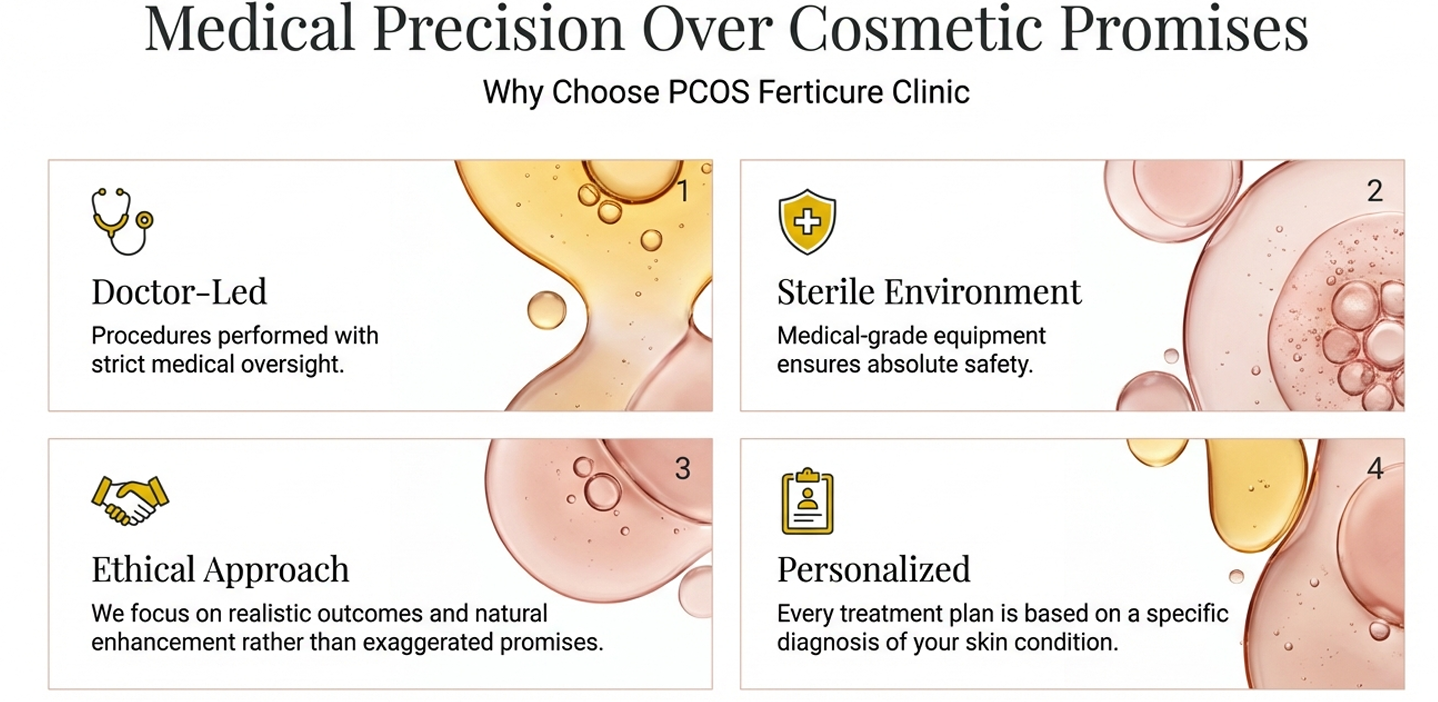 Doctor and patient consultation at PCOS Ferticure Clinic Delhi for under-eye PRP treatment, highlighting personalized care and doctor-led aesthetic procedures