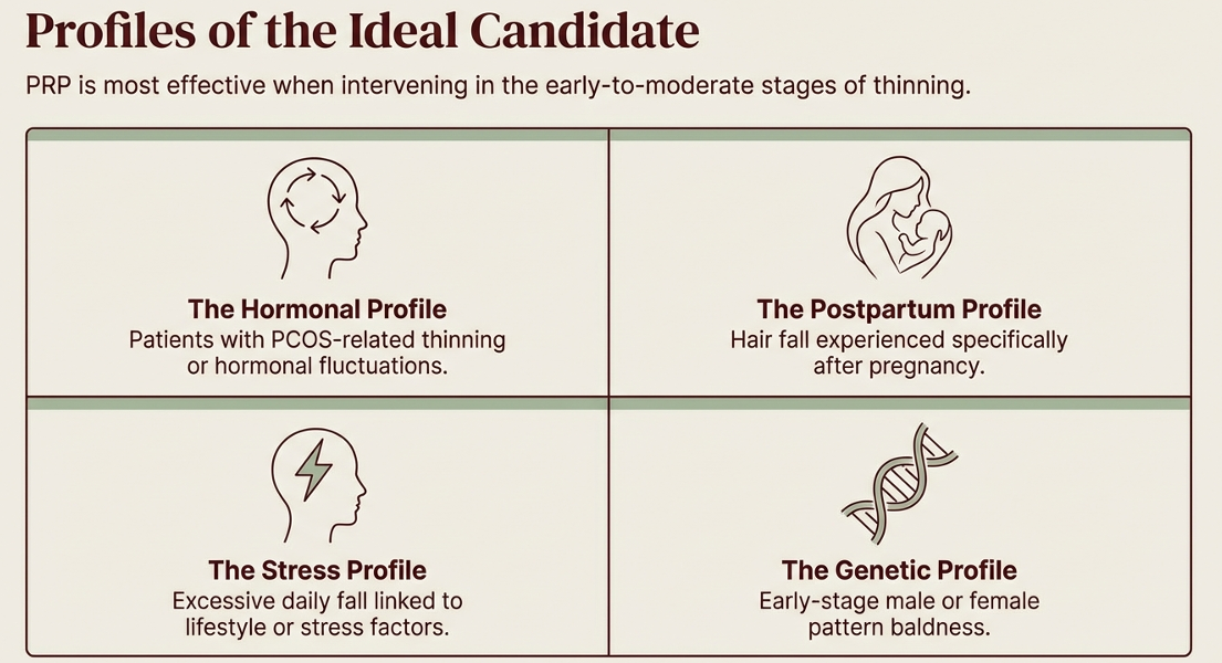 Good candidate for PRP hair treatment in Delhi showing a woman with early-stage hair thinning and consultation with doctor at PCOS Ferticure Clinic