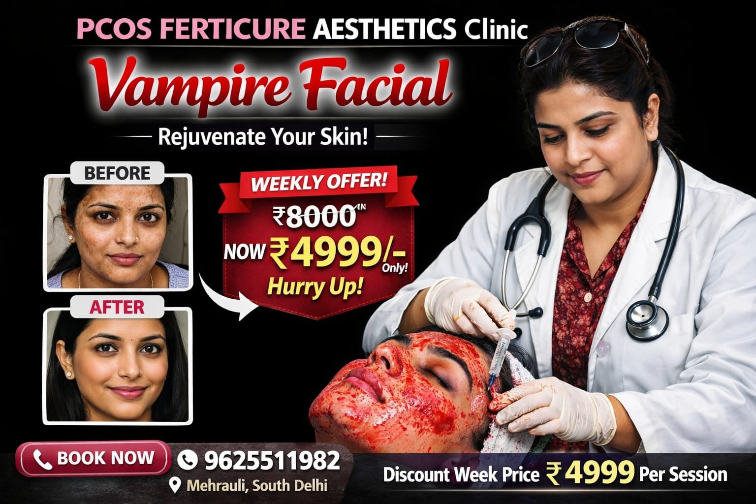 Before PRP vampire facial showing dull skin and acne scars